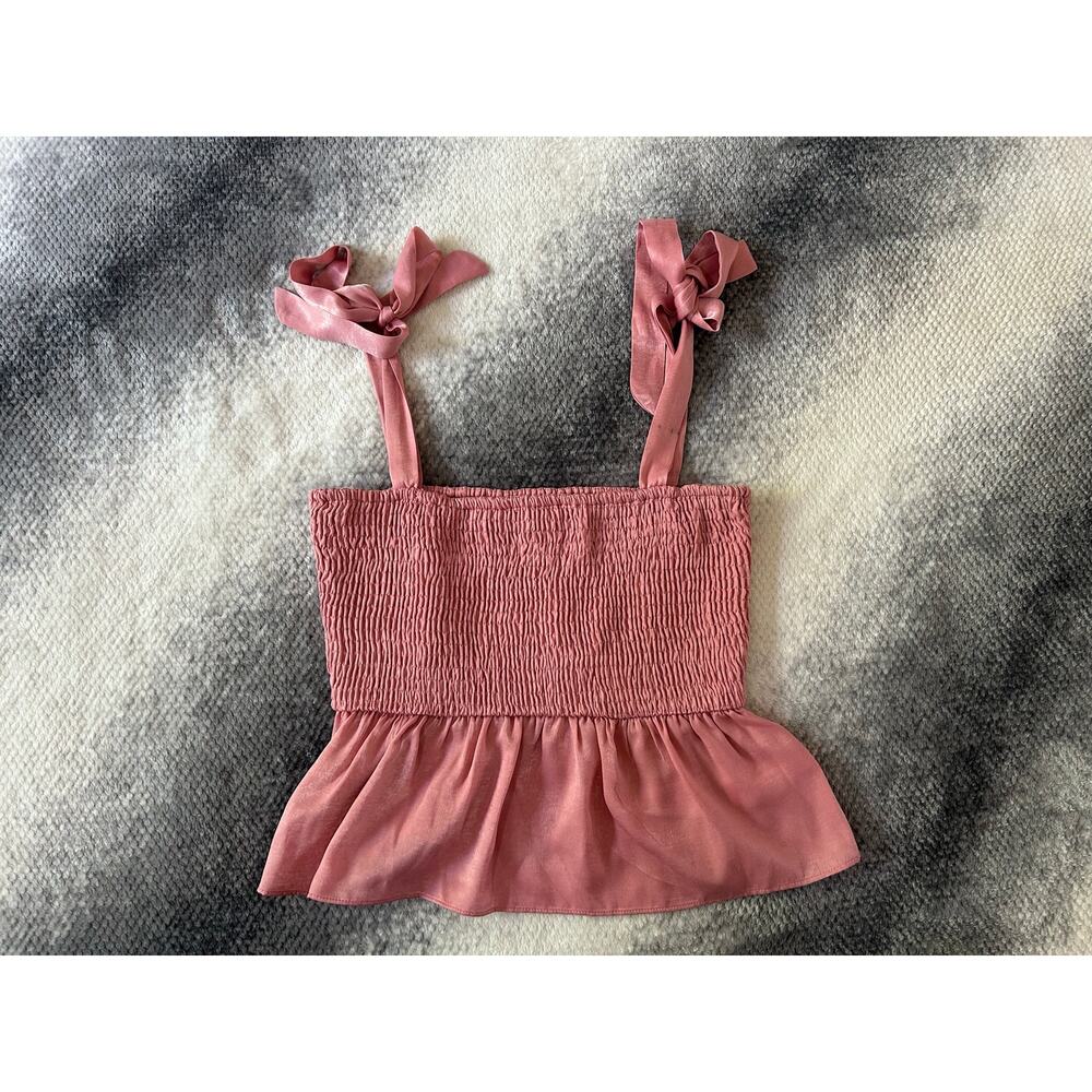 Lovers and Friends Revolve Harmony Smocked Shoulder Tie Pink Top Size Medium